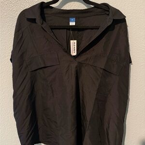 Old Navy Black V-Neck Button-Front Utility Tunic